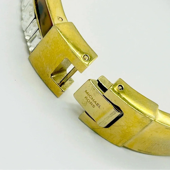 Michael Kors Tortoise and Crystal Baguette Hinged Gold Tone Bangle Bracelet - Picture 5 of 5